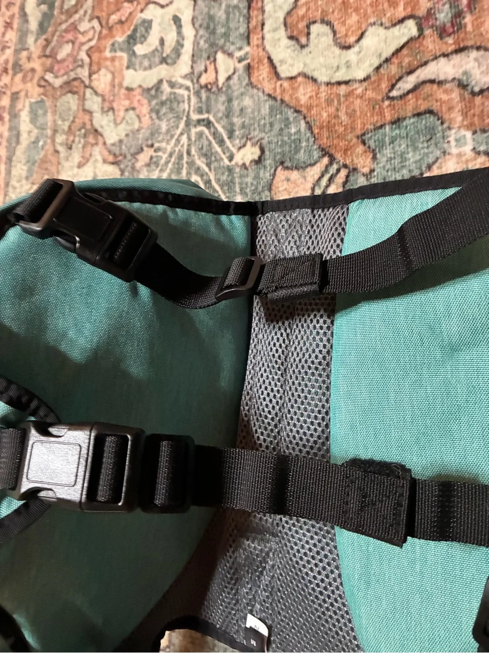 Wilder dog brand Teal Dog Harness Bag with Decorative Trim - amazing shape!